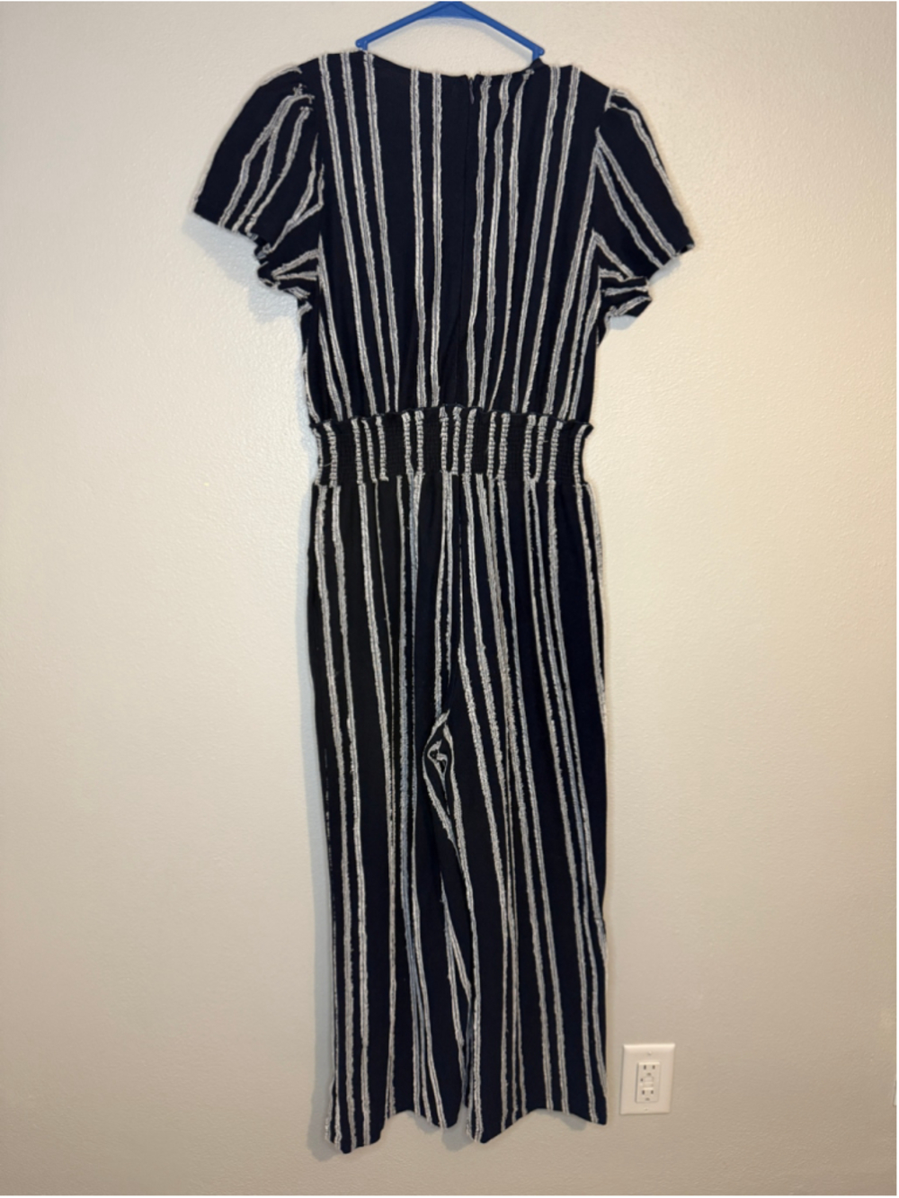 Dolan Left Coast Collection Navy White Striped Wide Leg Jumpsuit Small - Picture 6 of 6